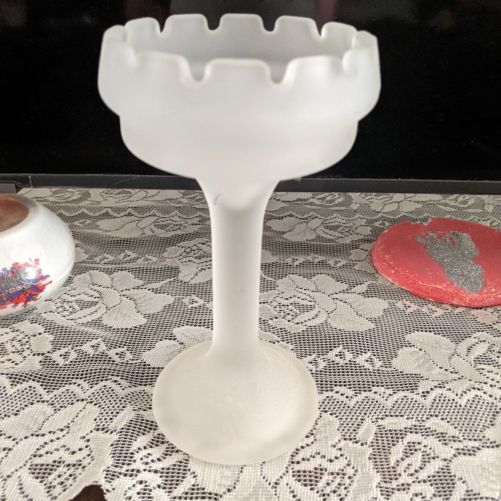 Vintage frosted glass candle/trinkets Used